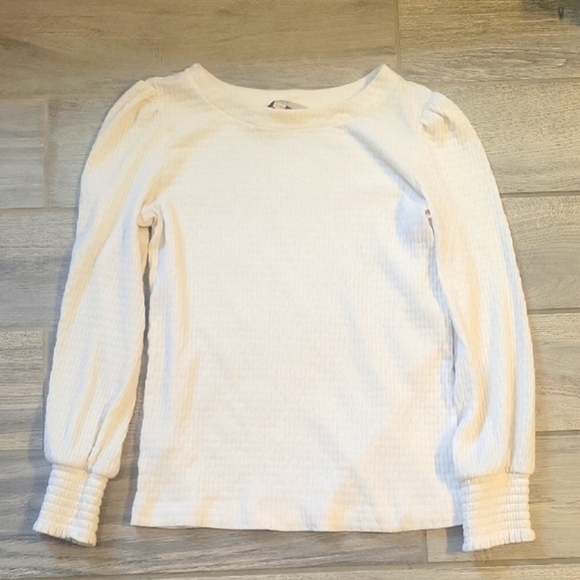 LOFT Brushed Waffle Puff Sleeve Creme Shirt, Size Small - Picture 2 of 4